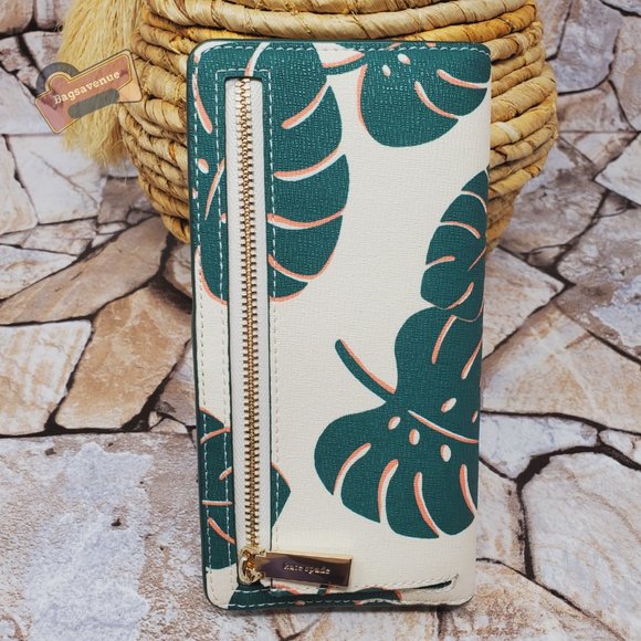 #bagsavenue fast ship  Kate Spade Monstera Leaves Slim Bifold Wallet Cream multi - Picture 7 of 7